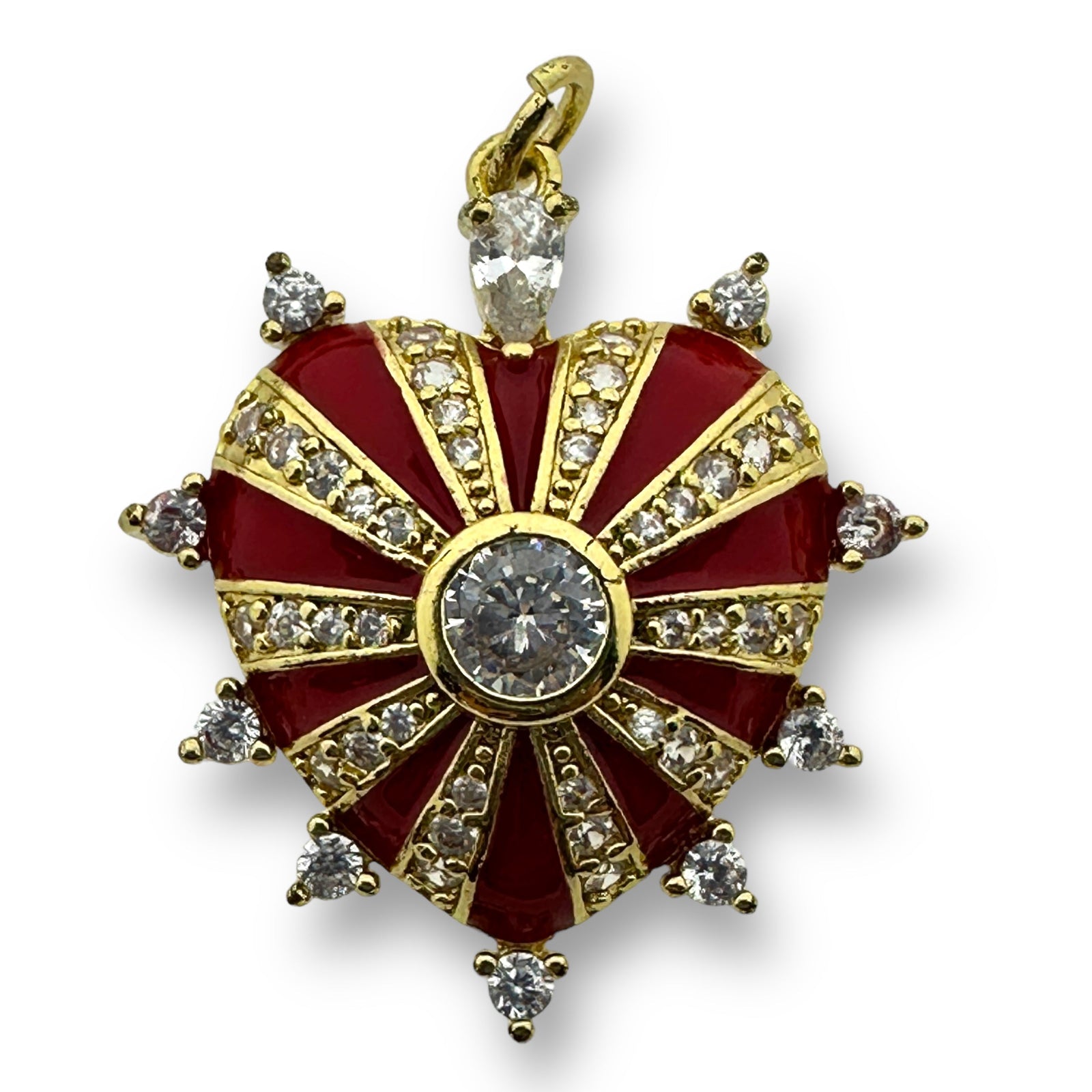 Bedel emaille zirconia Hart Rood gold plated 29mm - per stuk-bedels-Kraaltjes van Renate