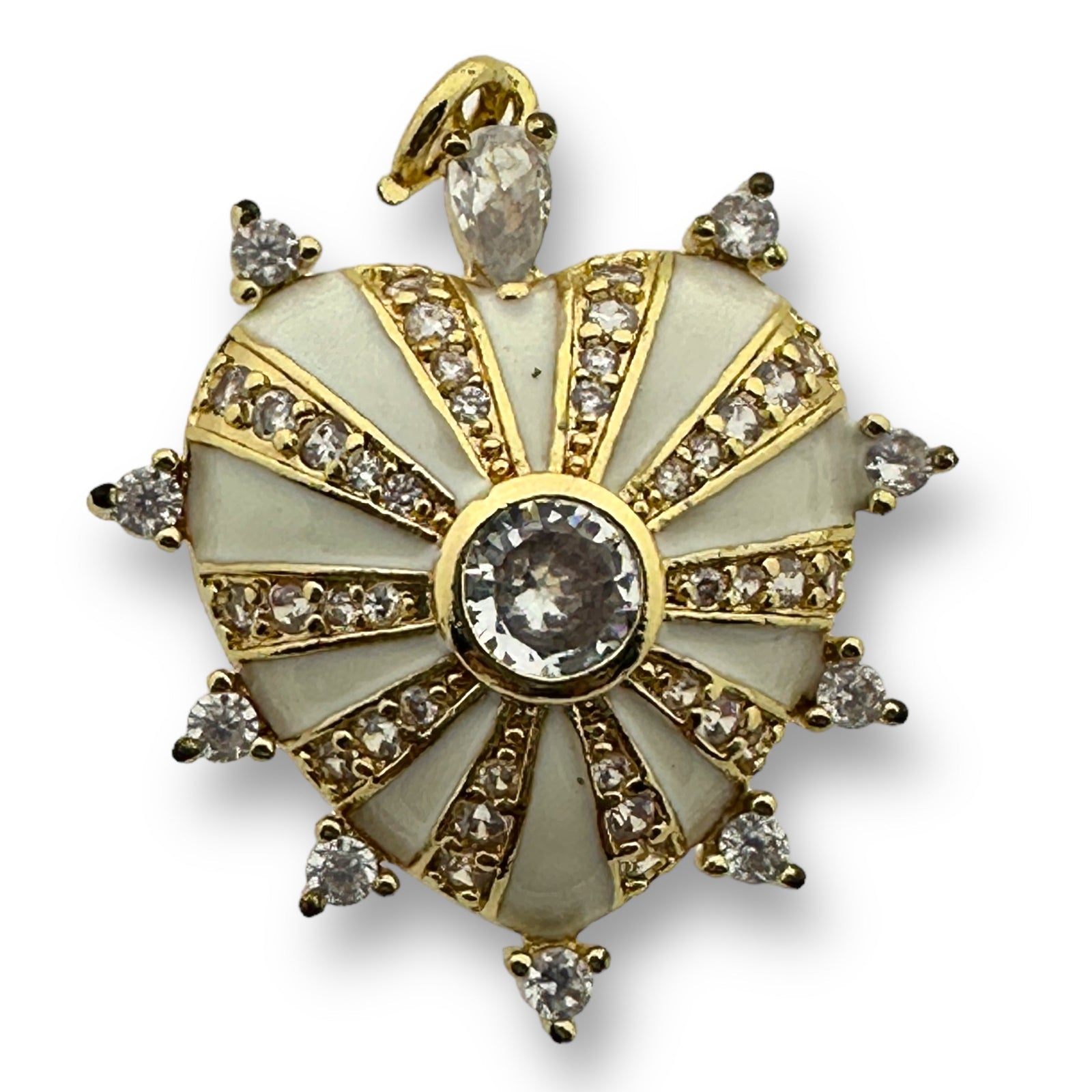 Bedel emaille zirconia Hart Wit gold plated 29mm - per stuk-bedels-Kraaltjes van Renate