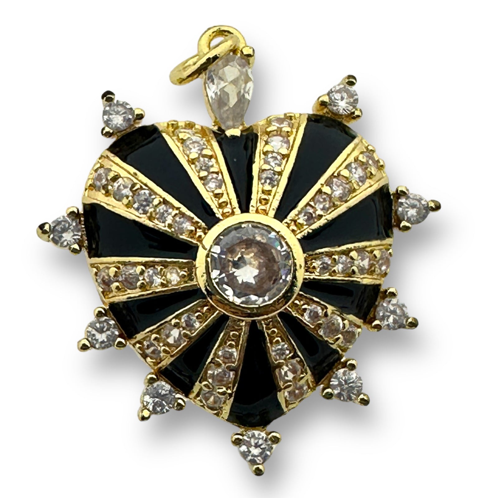 Bedel emaille zirconia Hart Zwart gold plated 29mm - per stuk-bedels-Kraaltjes van Renate