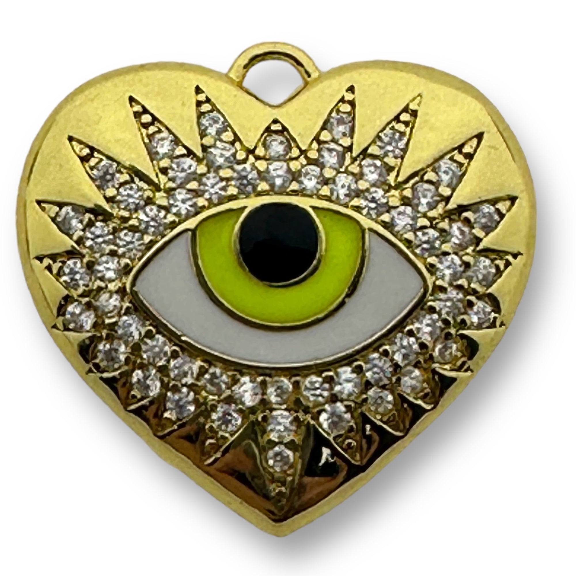 Bedel emaille zirconia Hart oog Geel gold plated 20mm - per stuk-bedels-Kraaltjes van Renate