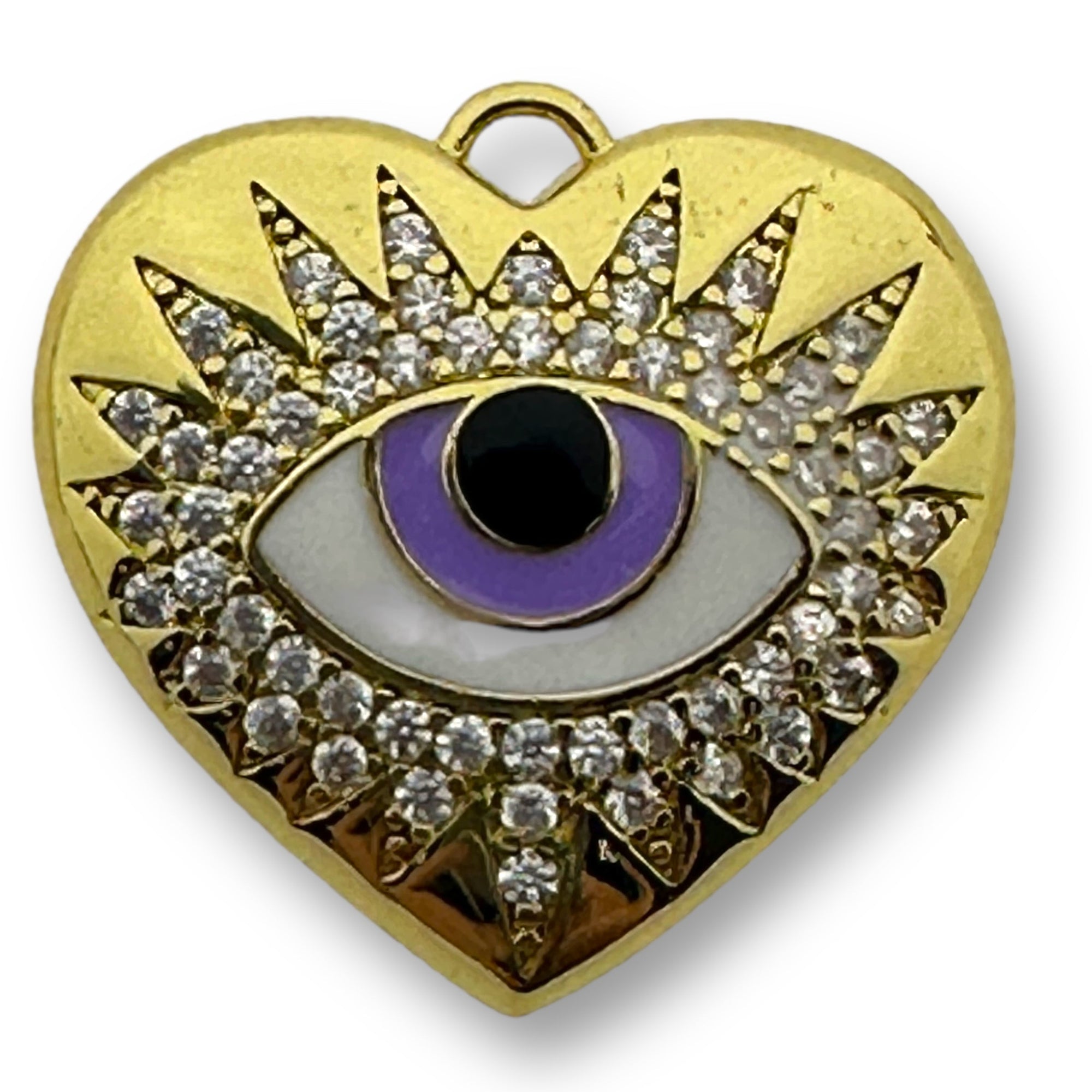 Bedel emaille zirconia Hart oog Lila gold plated 20mm - per stuk-bedels-Kraaltjes van Renate