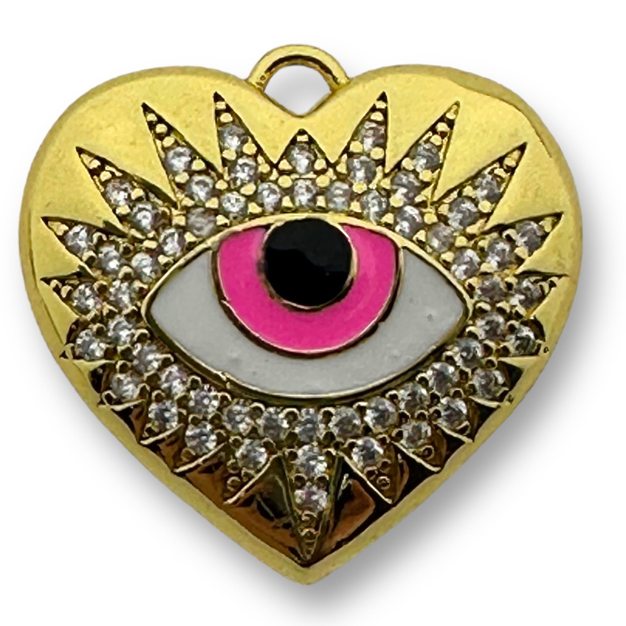Bedel emaille zirconia Hart oog Roze gold plated 20mm - per stuk-bedels-Kraaltjes van Renate