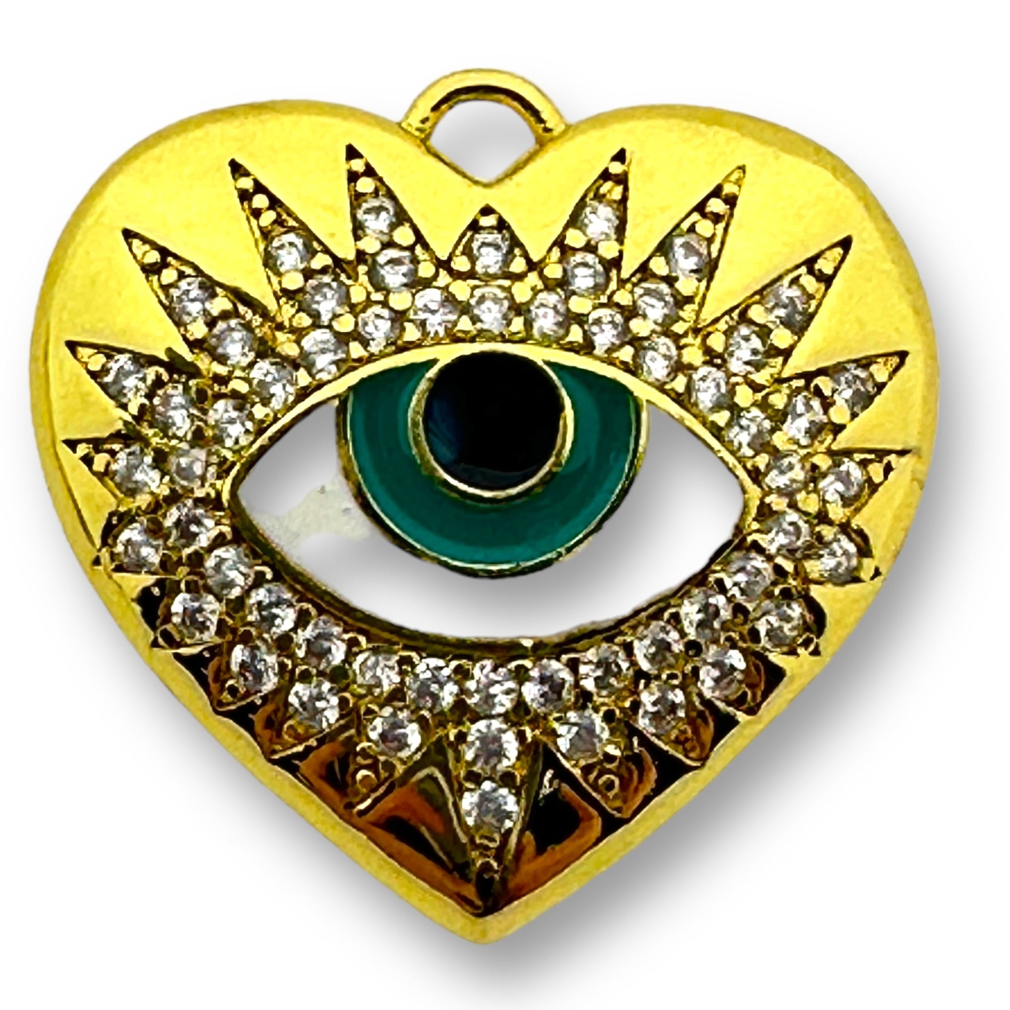 Bedel emaille zirconia Hart oog Turquoise gold plated 20mm - per stuk-bedels-Kraaltjes van Renate