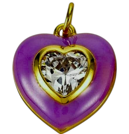 Bedel emaille zirconia Hart paars 18k plated Goud 18mm-bedels-Kraaltjes van Renate
