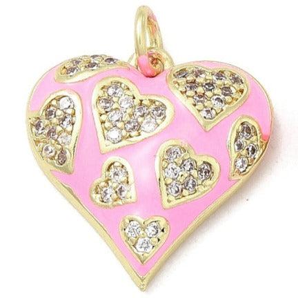 Bedel emaille zirconia Hart roze 18k plated Goud 17mm-bedels-Kraaltjes van Renate