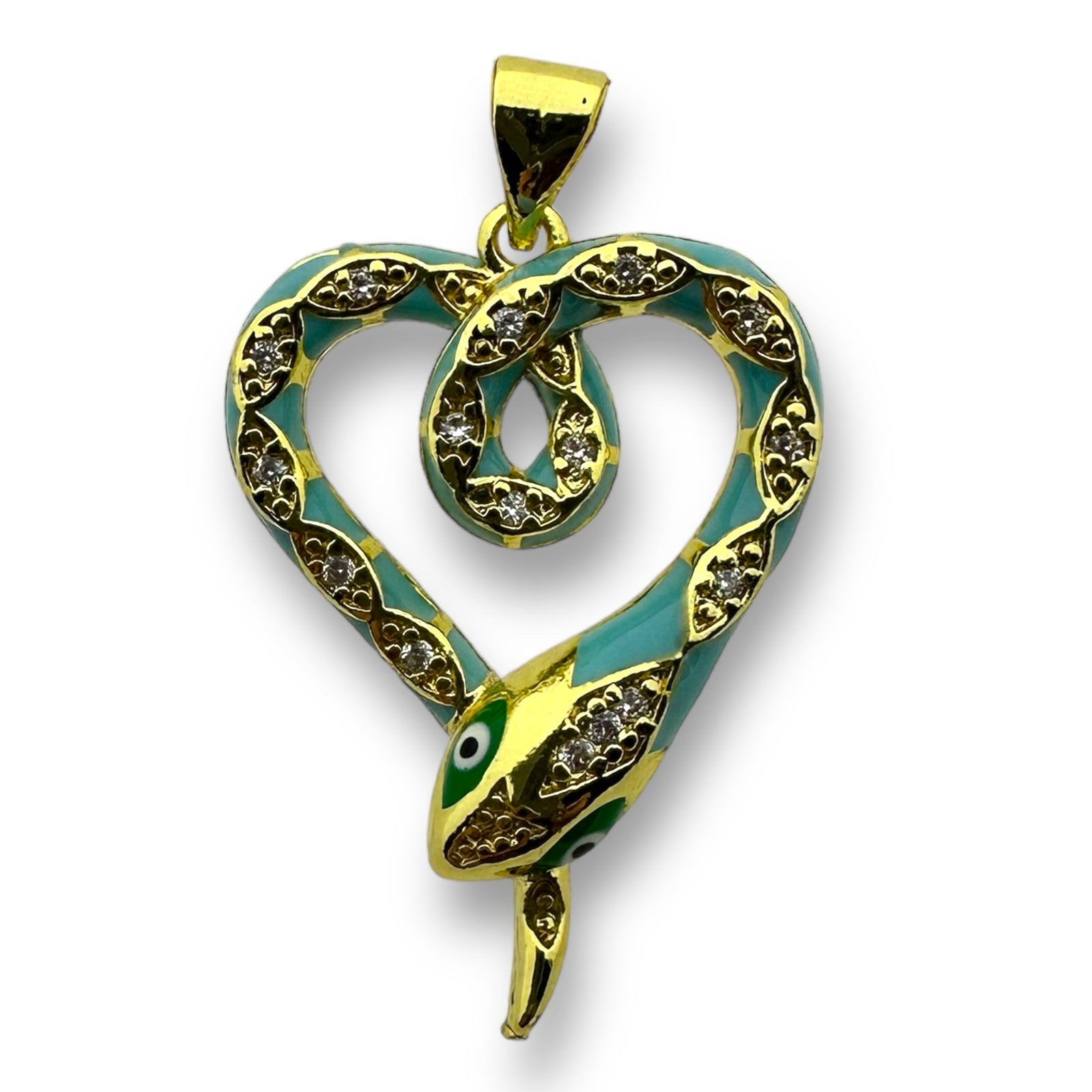 Bedel emaille zirconia Slang Licht blauw gold plated 27mm - per stuk-bedels-Kraaltjes van Renate