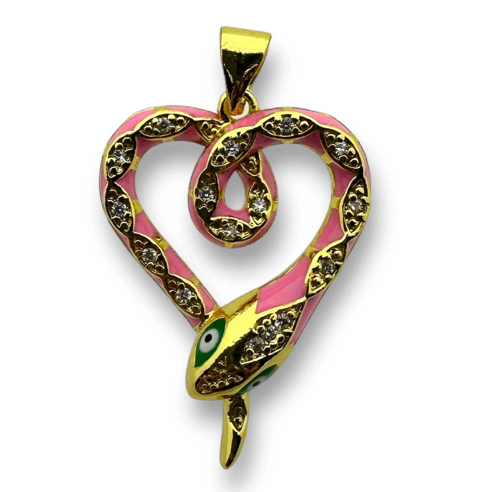 Bedel emaille zirconia Slang Licht roze gold plated 27mm - per stuk-bedels-Kraaltjes van Renate
