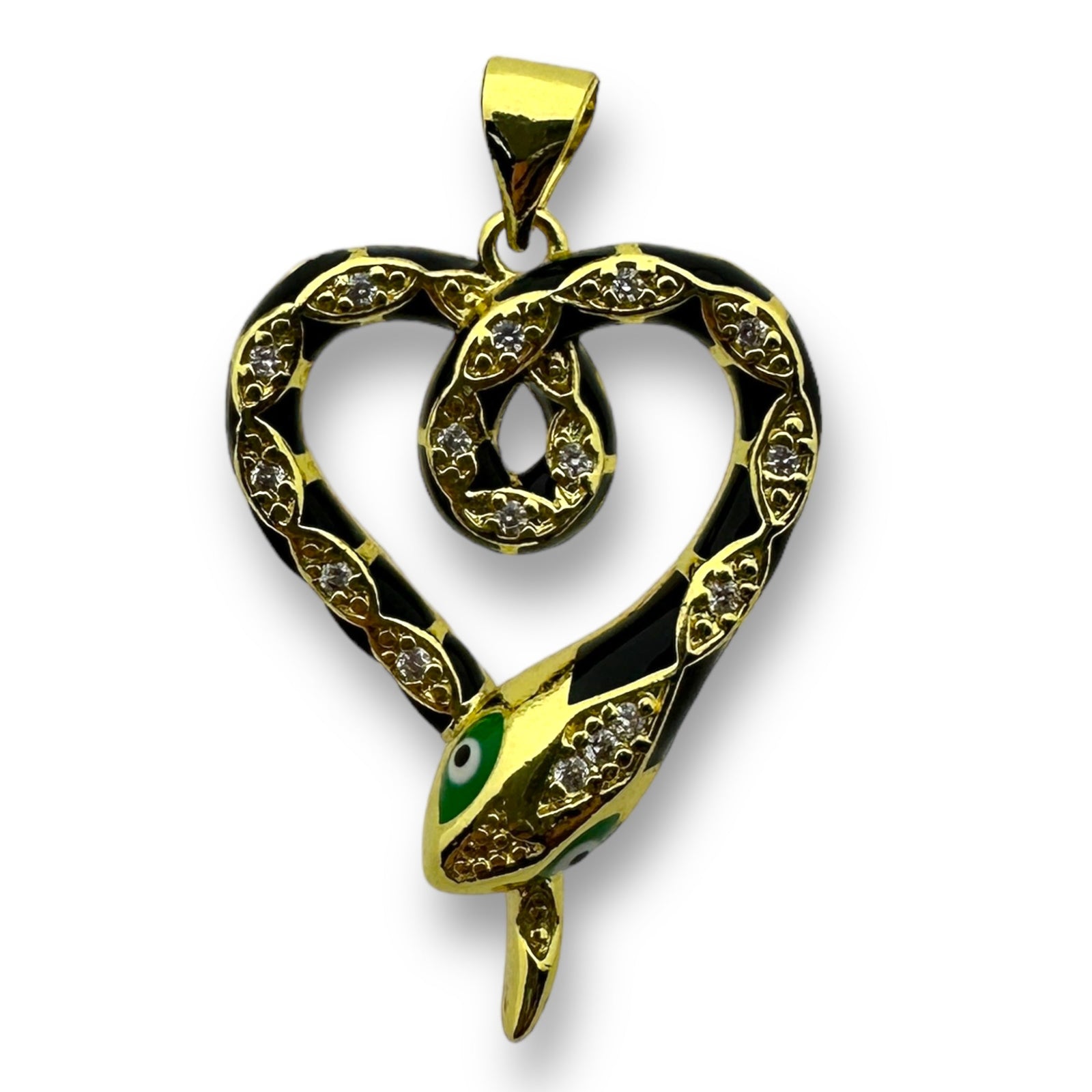 Bedel emaille zirconia Slang zwart gold plated 27mm - per stuk-bedels-Kraaltjes van Renate
