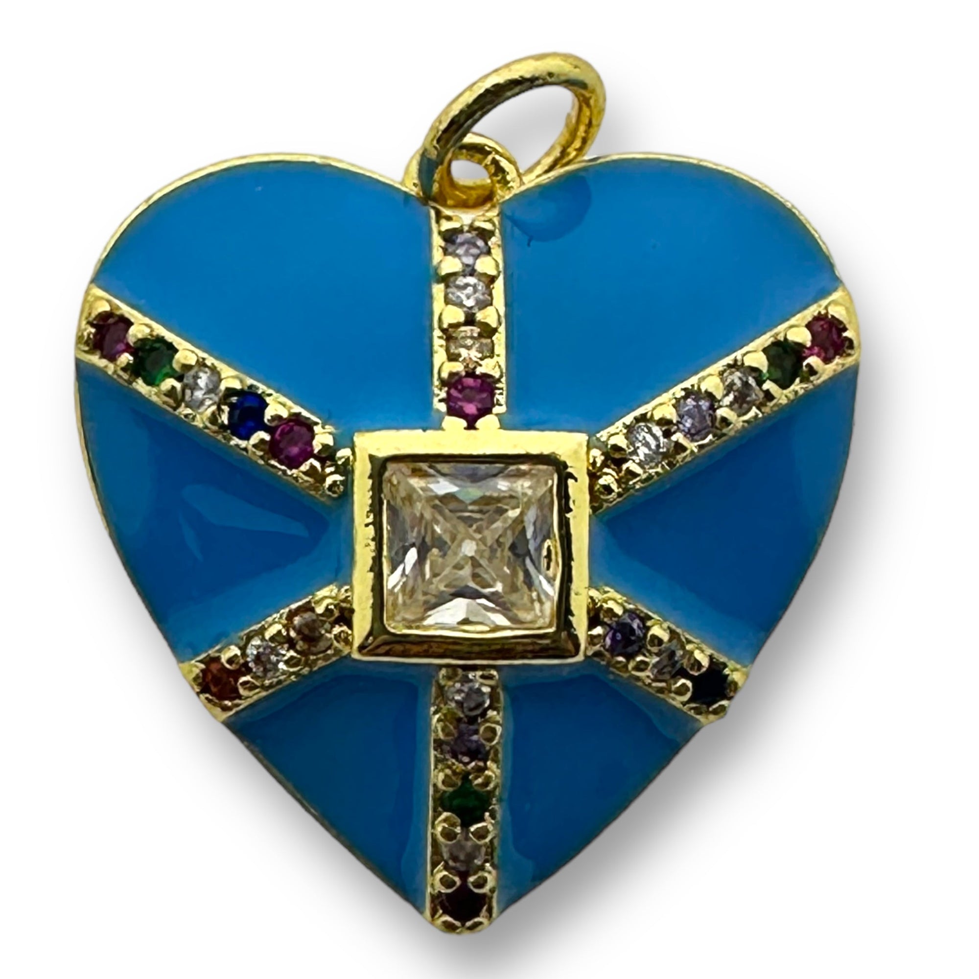 Bedel emaille zirconia hart Blauw gold plated 19mm - per stuk-bedels-Kraaltjes van Renate
