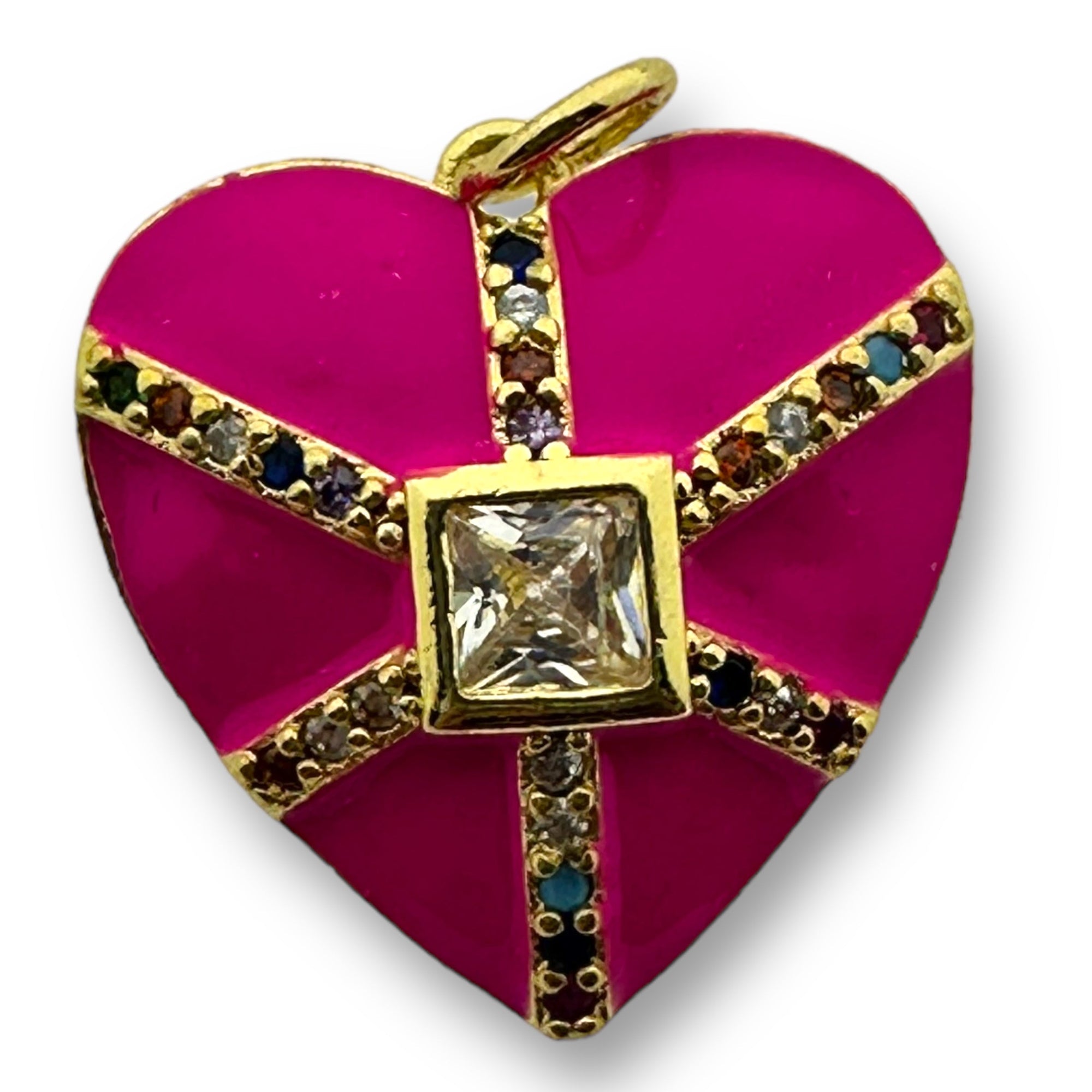 Bedel emaille zirconia hart Hot pink gold plated 19mm - per stuk-bedels-Kraaltjes van Renate