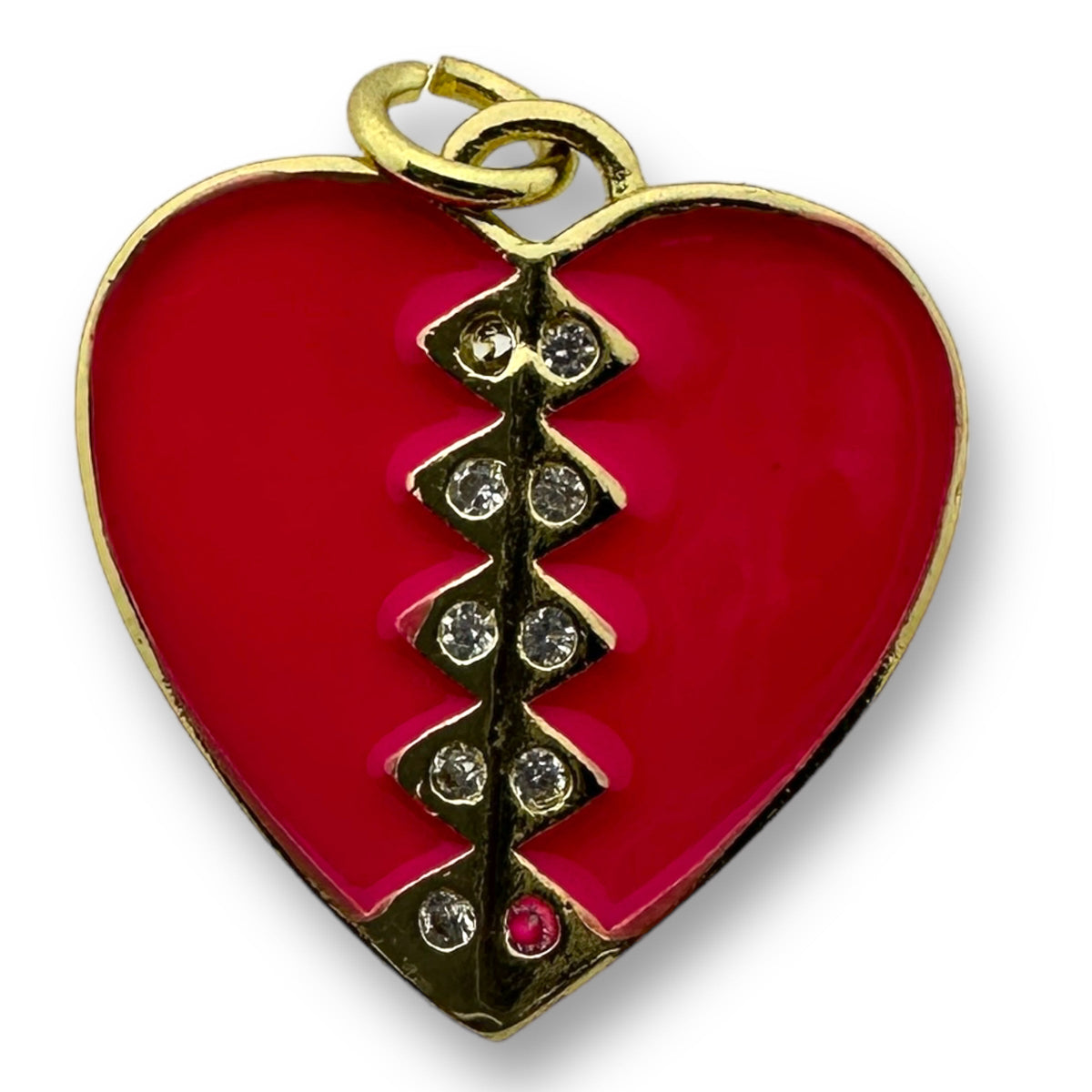 Bedel emaille zirconia hart Hot pink gold plated 20mm - per stuk-bedels-Kraaltjes van Renate