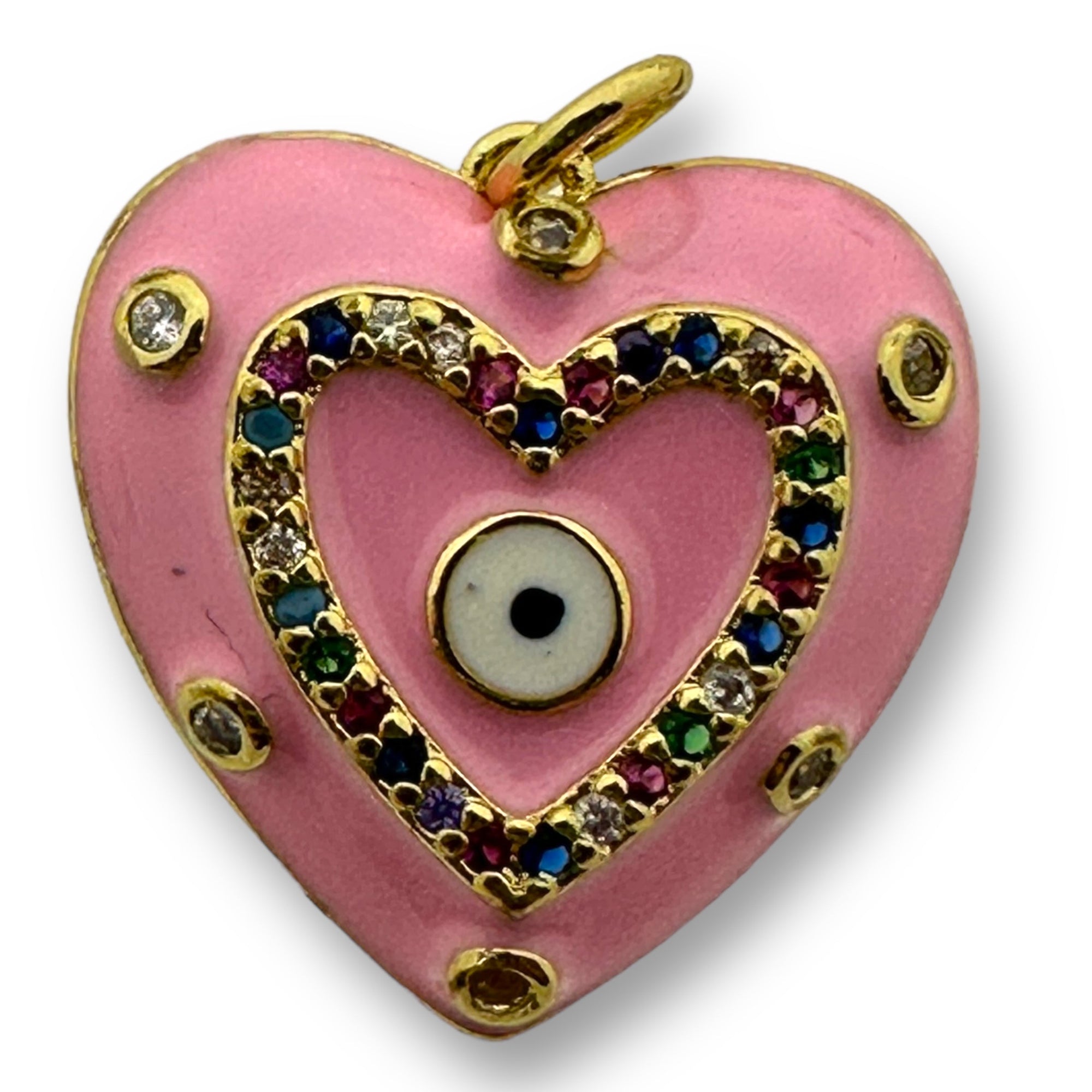 Bedel emaille zirconia hart Licht roze gold plated 20mm - per stuk-bedels-Kraaltjes van Renate