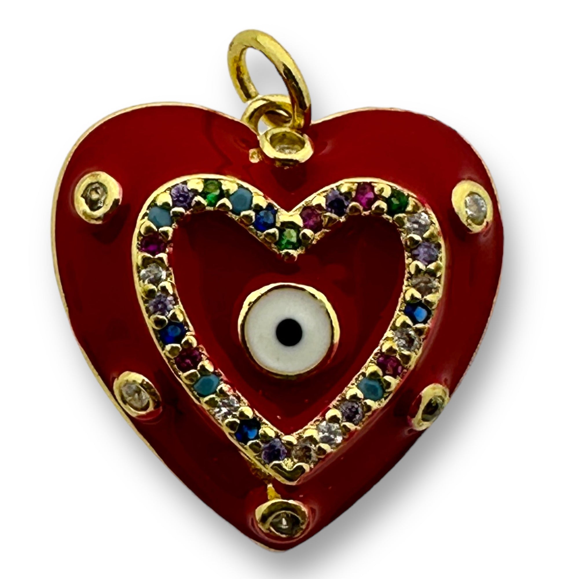 Bedel emaille zirconia hart Rood gold plated 20mm - per stuk-bedels-Kraaltjes van Renate