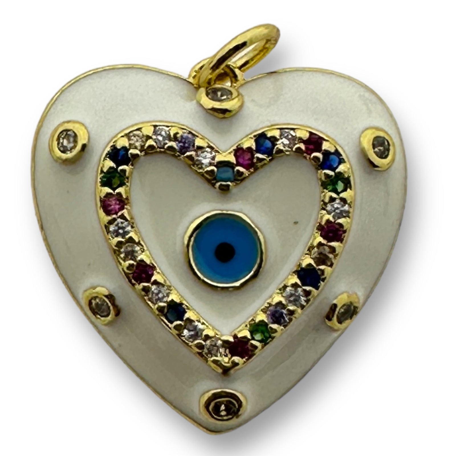 Bedel emaille zirconia hart Wit gold plated 20mm - per stuk-bedels-Kraaltjes van Renate