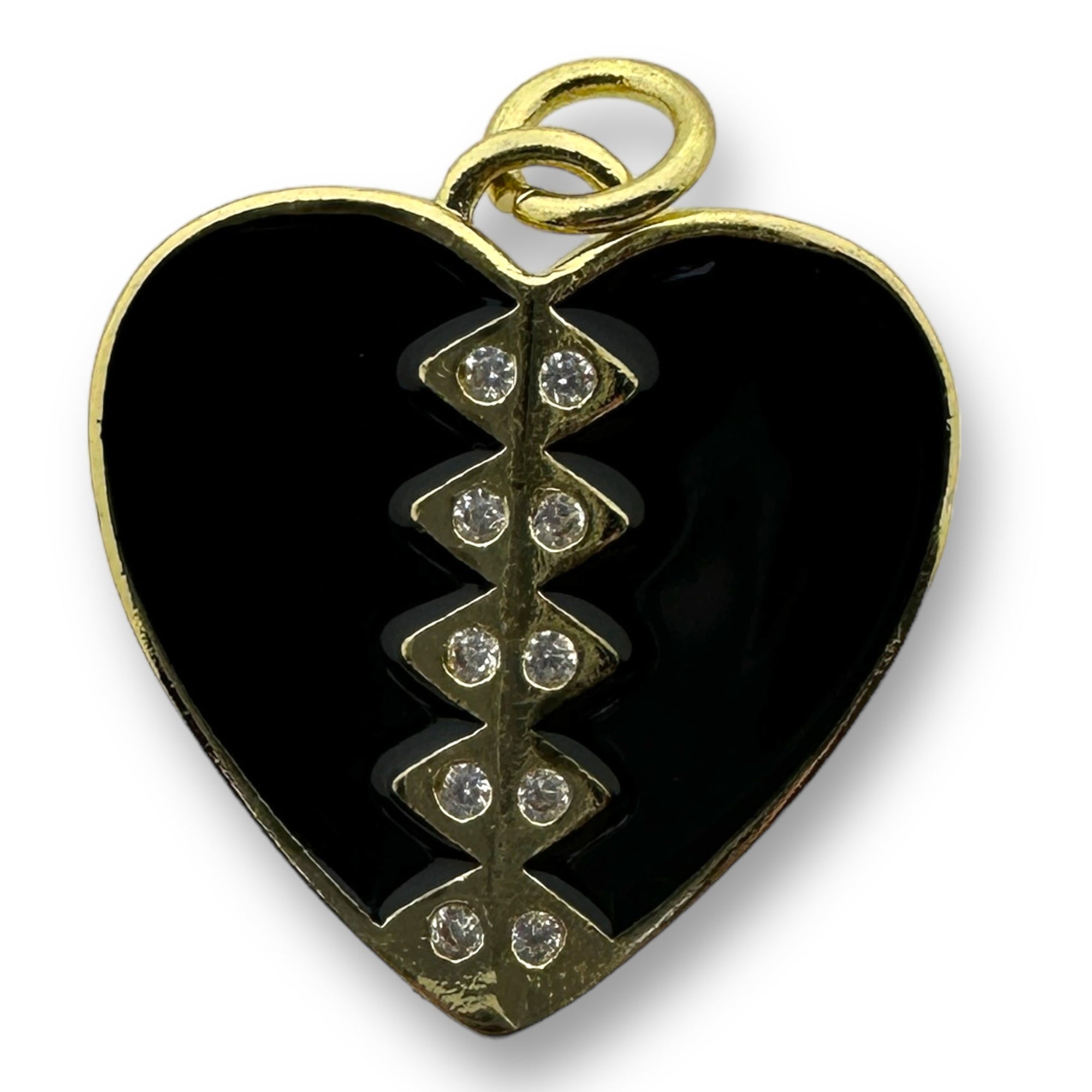 Bedel emaille zirconia hart Zwart gold plated 20mm - per stuk-bedels-Kraaltjes van Renate