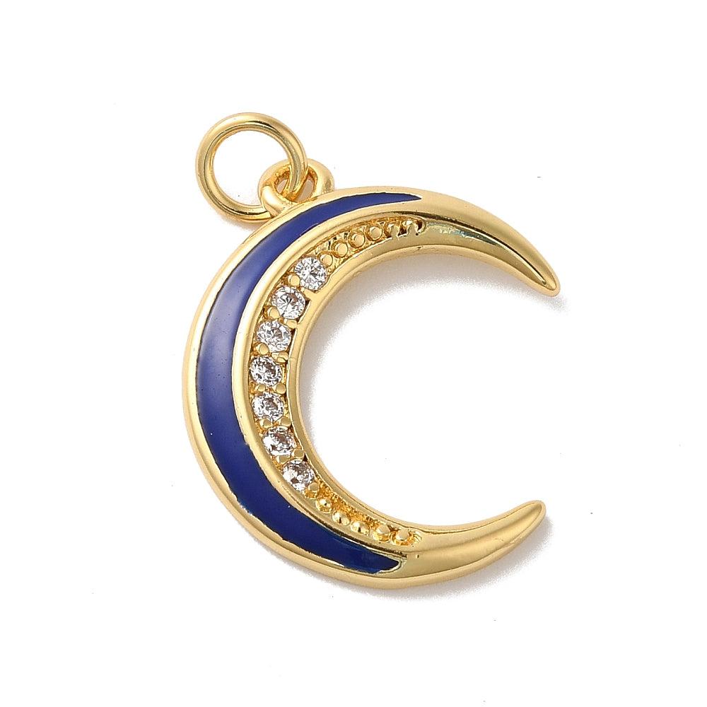 Bedel emaille zirconia maan donkerblauw-goud 18K 21x18mm - per stuk-bedels-Kraaltjes van Renate