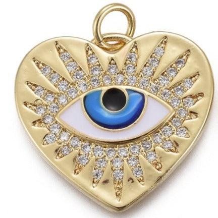 Bedel emaille zirkonia Hart eye 18k plated Goud 21mm-bedels-Kraaltjes van Renate