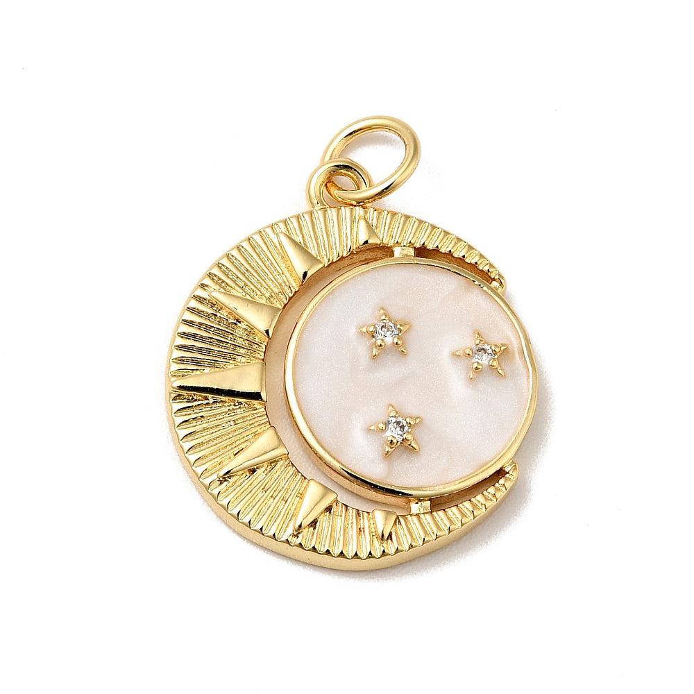 Bedel emaille zirkonia Maan 18k plated Goud 20mm-bedels-Kraaltjes van Renate