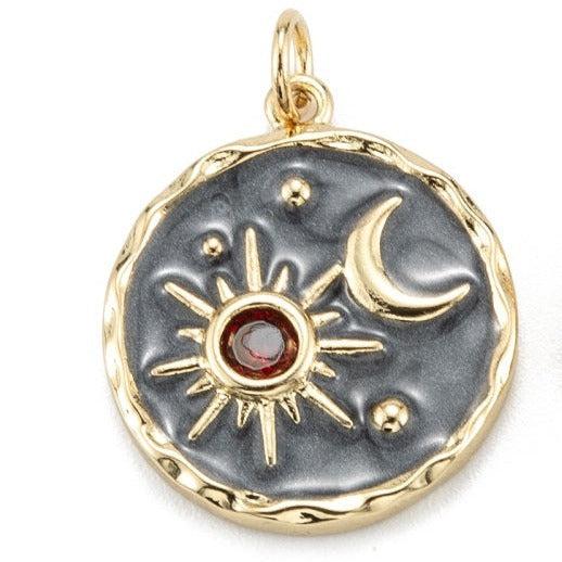 Bedel emaille zirkonia Maan Ster grijs 18k plated Goud 21mm-bedels-Kraaltjes van Renate