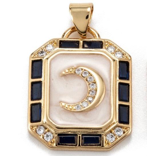 Bedel emaille zirkonia Maan wit 18k plated Goud 23mm-bedels-Kraaltjes van Renate
