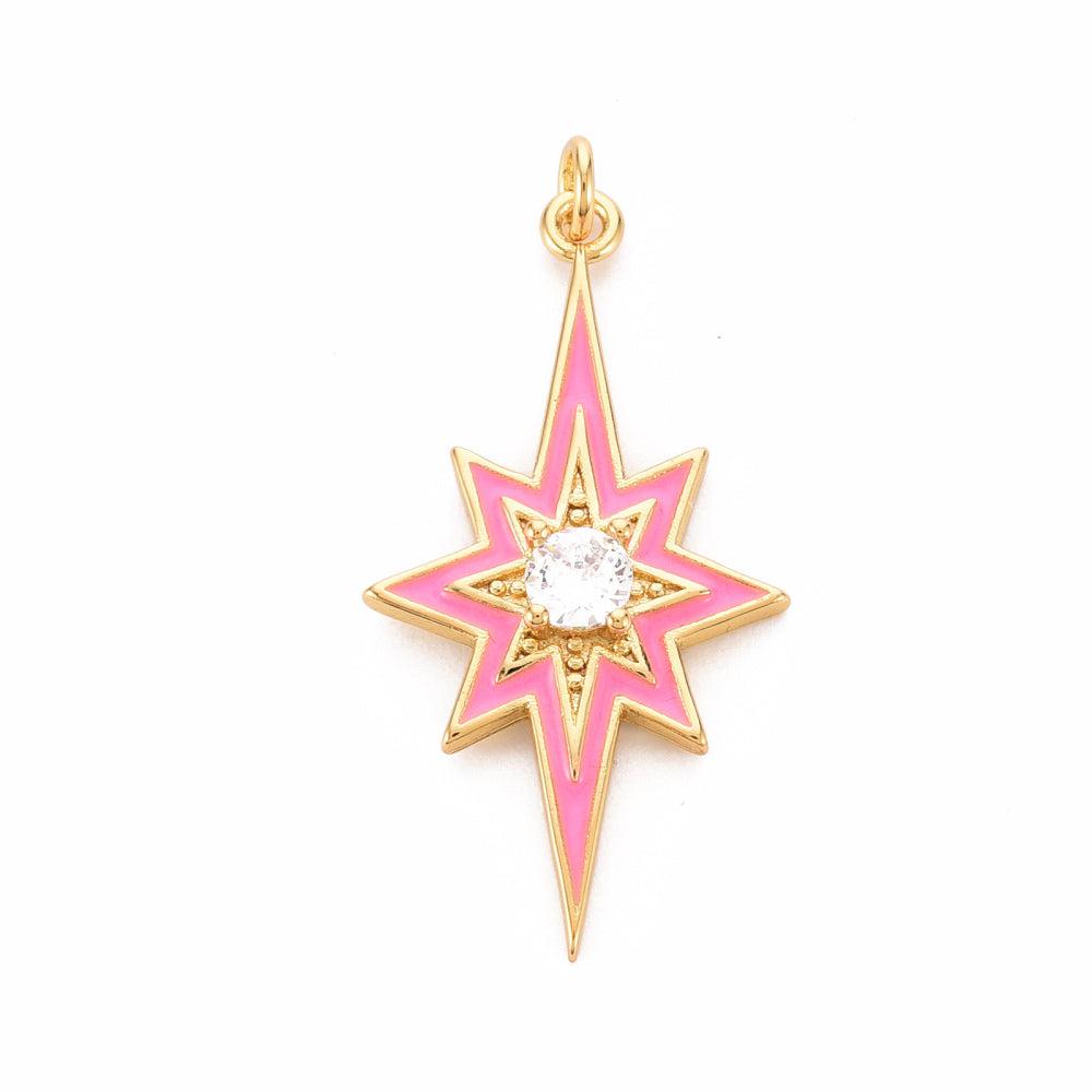 Bedel emaille zirkonia Ster roze 16k plated Goud 35mm-bedels-Kraaltjes van Renate