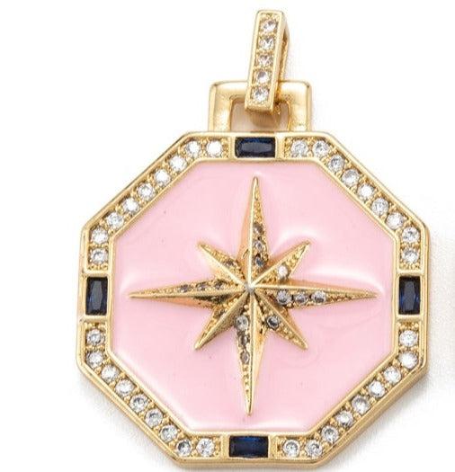 Bedel emaille zirkonia Ster roze 18k plated Goud 30mm-bedels-Kraaltjes van Renate