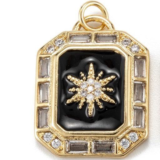 Bedel emaille zirkonia Ster zwart 18k plated Goud 23mm-bedels-Kraaltjes van Renate