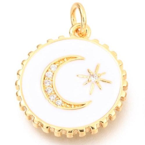 Bedel emaille zirkonia munt Maan 18k plated Goud 16mm-bedels-Kraaltjes van Renate