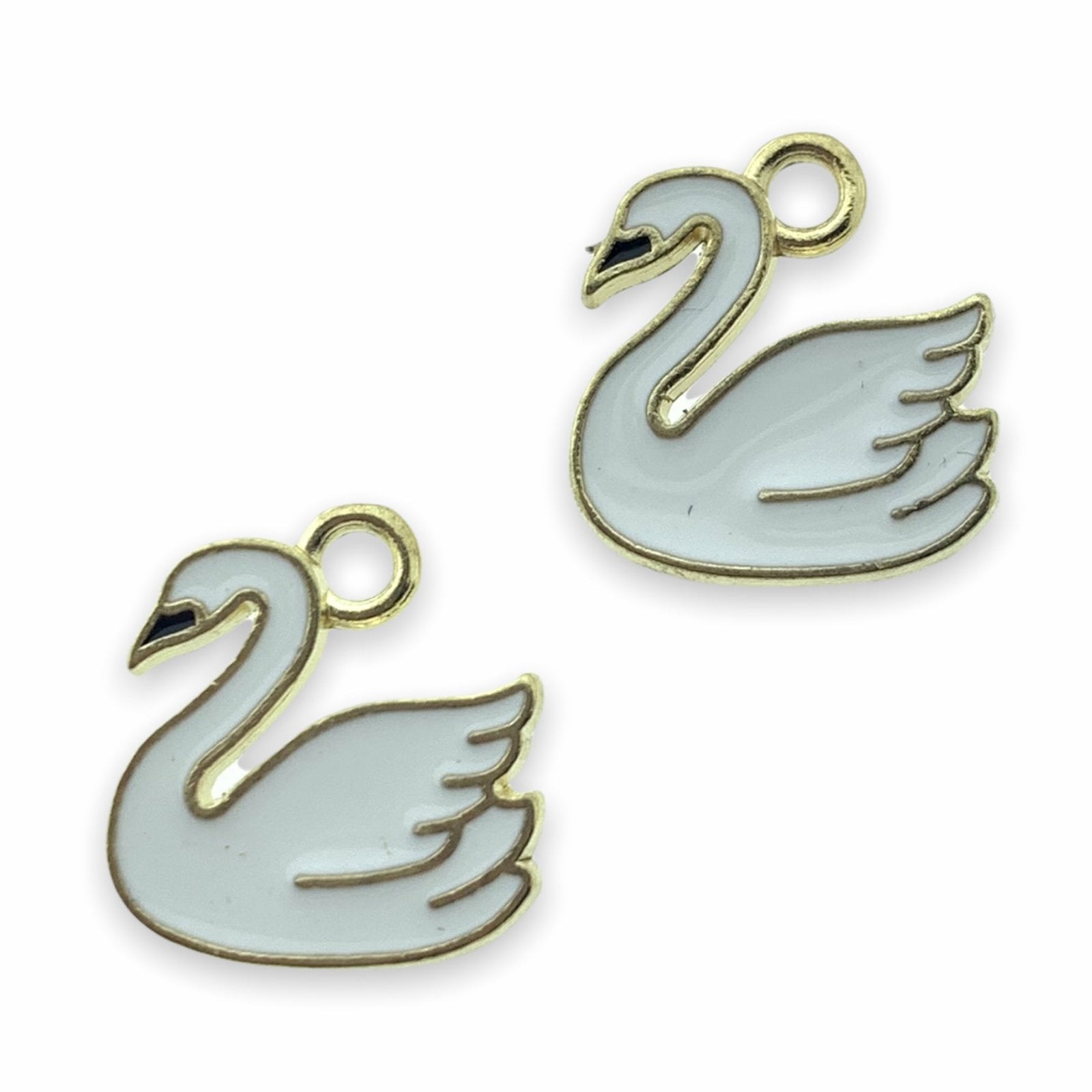 Bedel emaille zwaan wit-goud 14x14mm-Kraaltjes van Renate