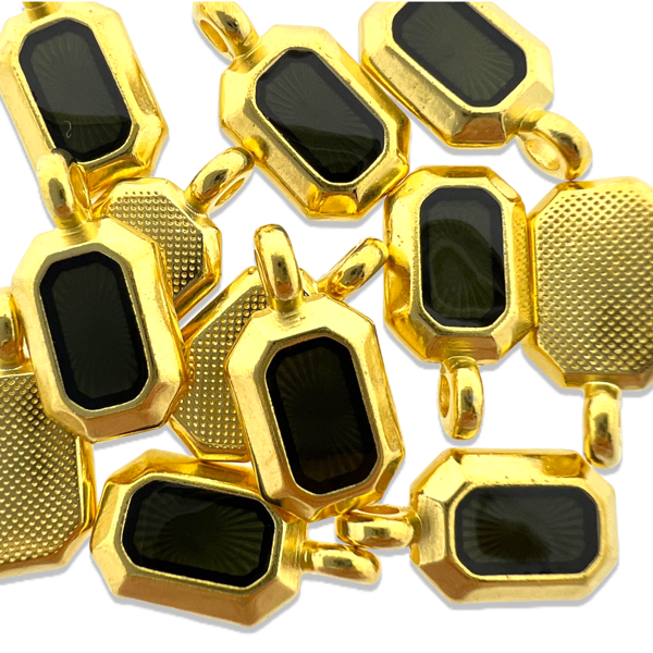 Bedel emaille zwart Goud 24K DQ 9,5x18mm-bedels-Kraaltjes van Renate