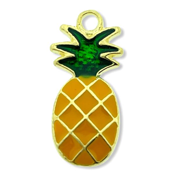 Bedel enamel ananas oranje-groen goud 24x11mm-Kraaltjes van Renate