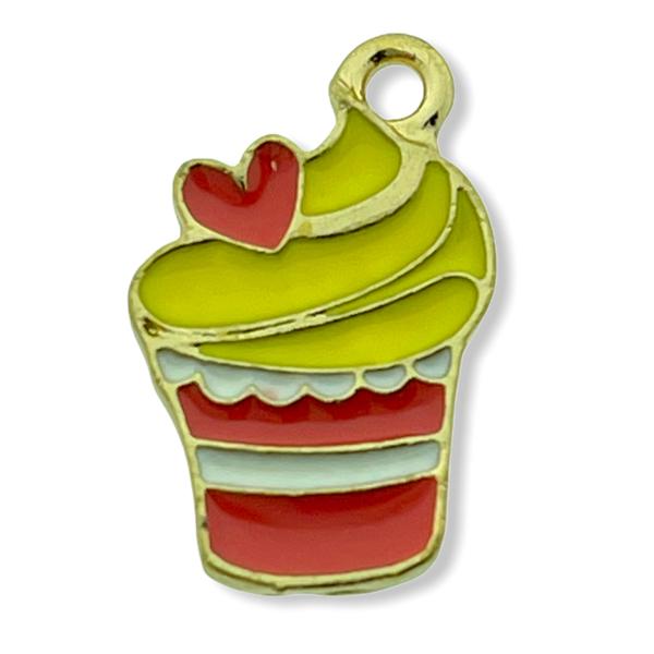 Bedel enamel cupcake roze-geel goud 18x12mm-Kraaltjes van Renate