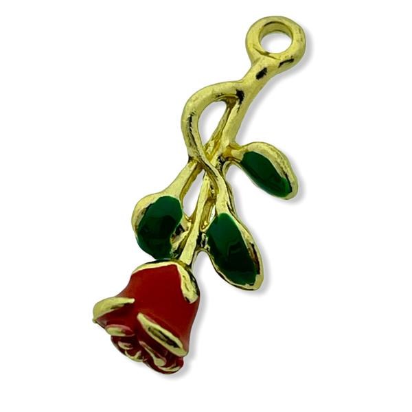 Bedel enamel roos rood-groen goud 28x10mm-Kraaltjes van Renate