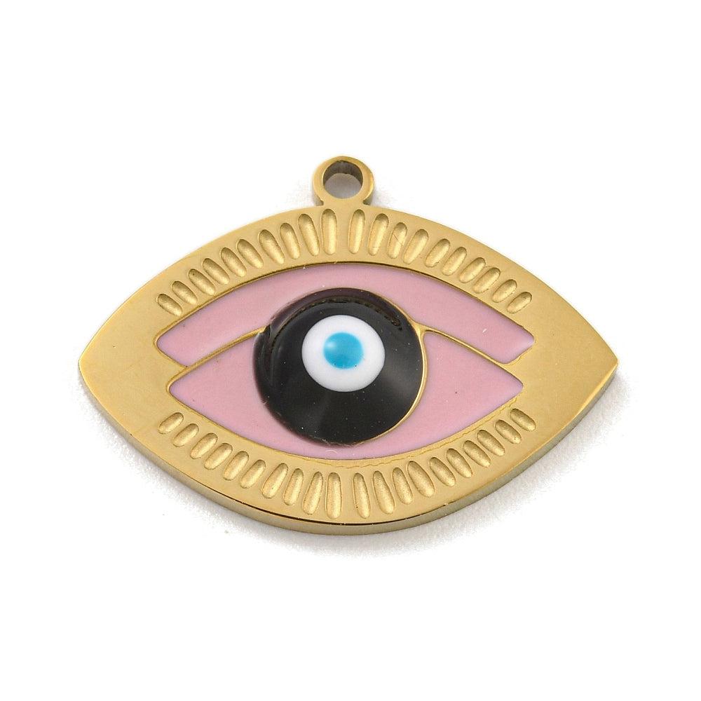 Bedel evil eye roze RVS goud 14x20mm-bedels-Kraaltjes van Renate