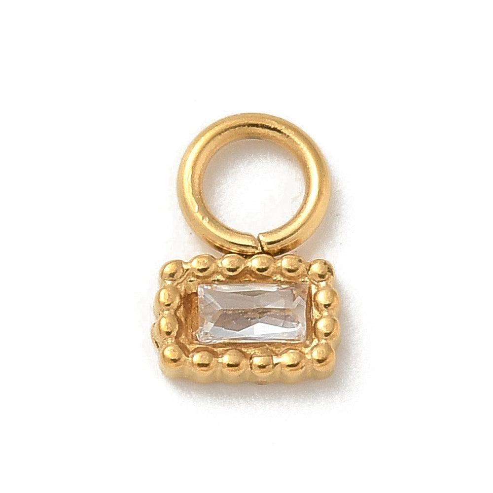 Bedel extra groot oogje rhinestone rechthoek RVS 14K goud 8x5mm-bedels-Kraaltjes van Renate