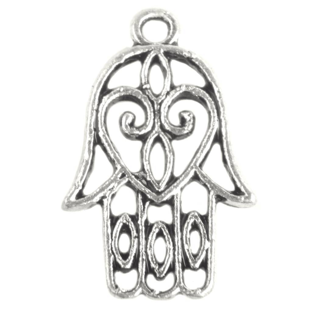 Bedel filigraan Hamsa hand Zilver 21x13mm - 6 stuks-Kraaltjes van Renate