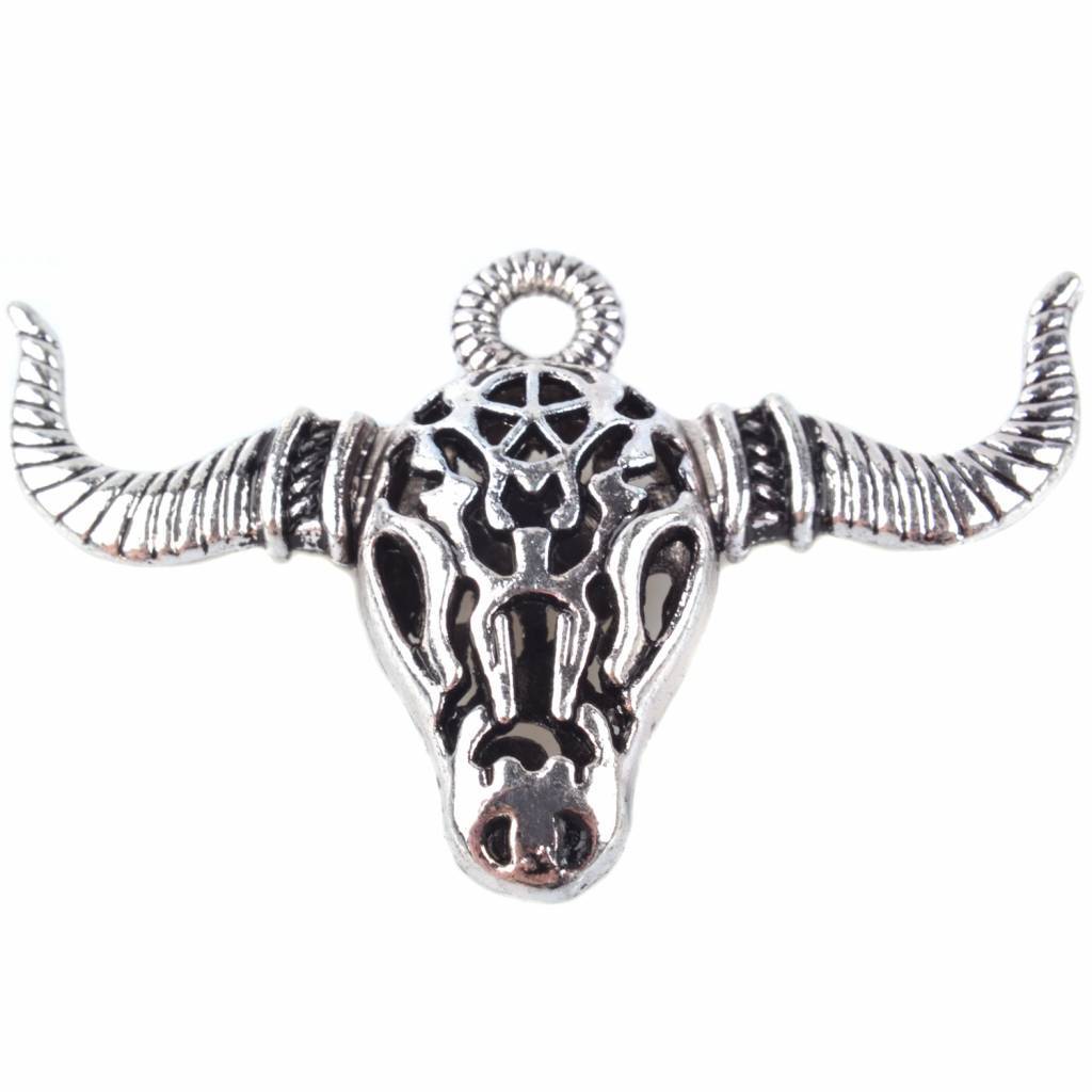 Bedel filigraan buffel skull Zilver 35x53mm-Kraaltjes van Renate