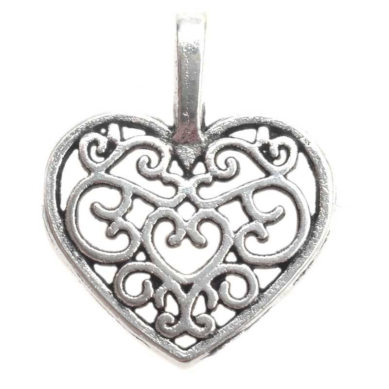 Bedel filigraan hartje Zilver 19x14mm - 6 stuks-Kraaltjes van Renate