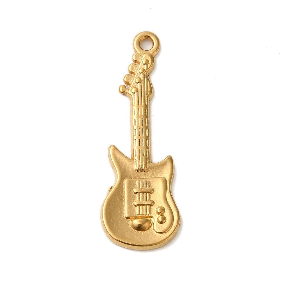 Bedel gitaar 18K RVS goud 31x11mm-bedels-Kraaltjes van Renate