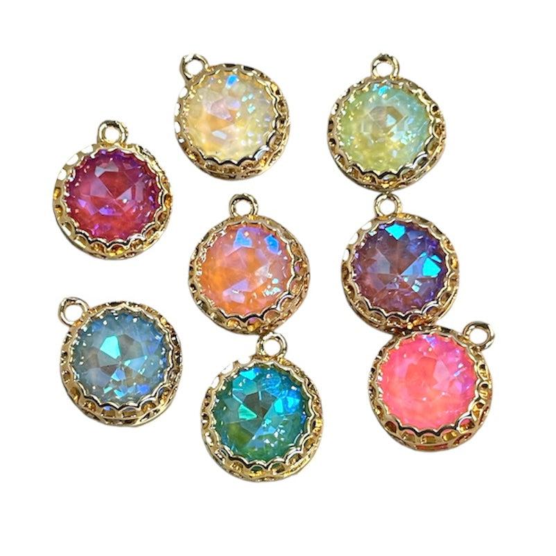 Bedel glas hanger gekleurd/goud 18x15mm-bedels-Kraaltjes van Renate