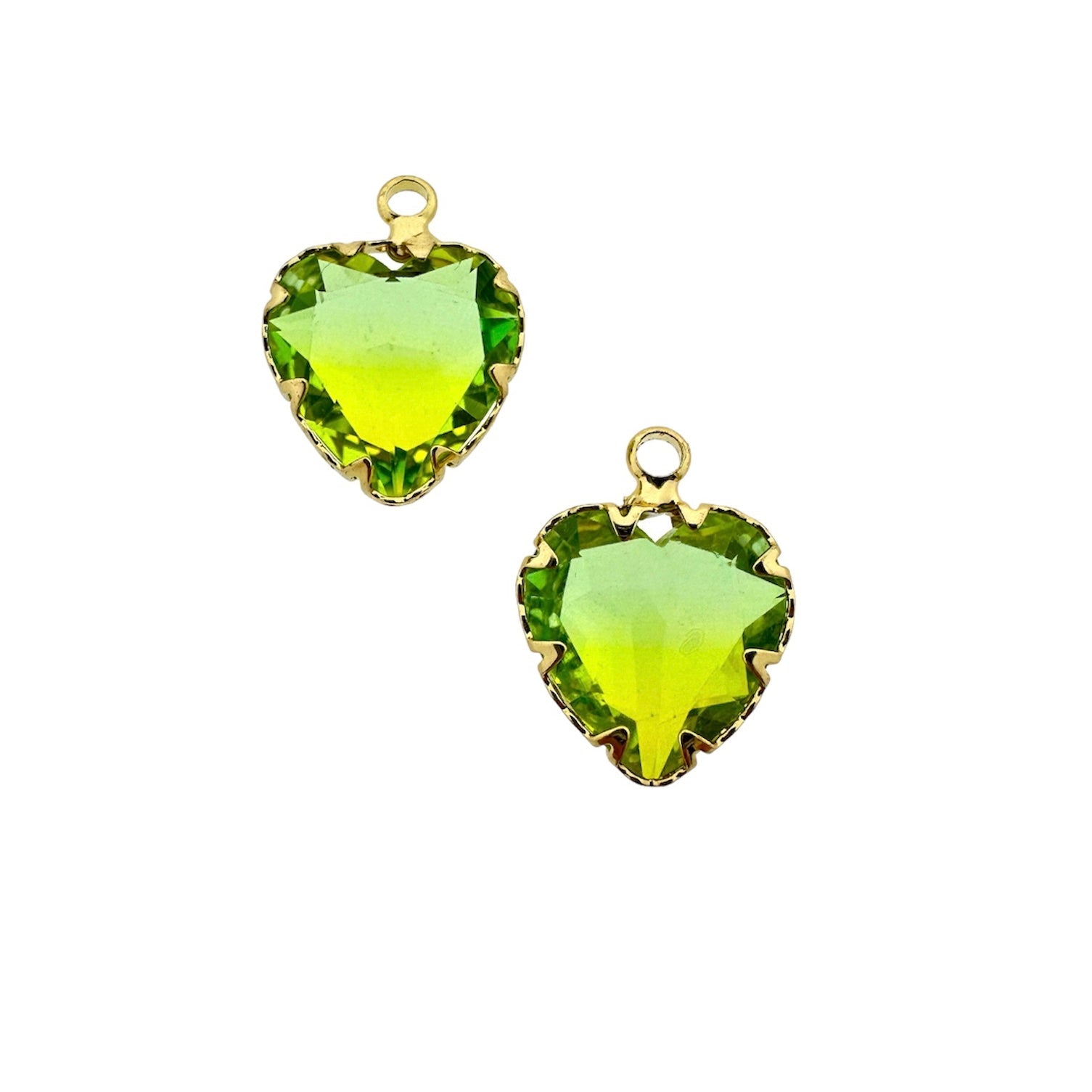 Bedel goud glas hartje groen 16x12x5mm- per stuk-bedels-Kraaltjes van Renate