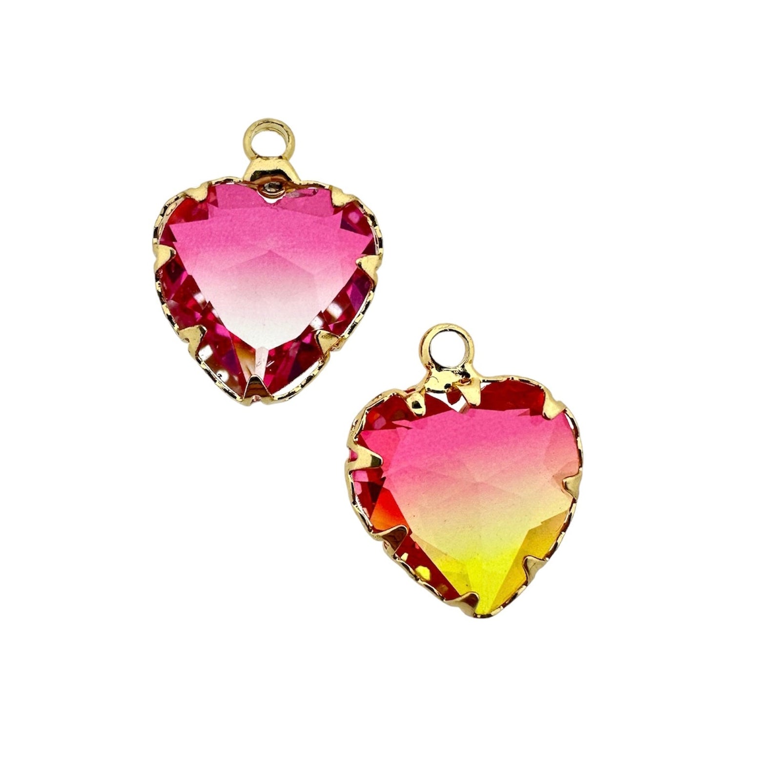 Bedel goud glas hartje roze 16x12x5mm- per stuk-bedels-Kraaltjes van Renate
