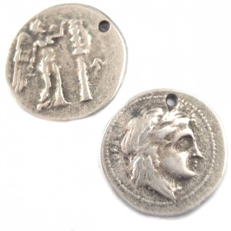 Bedel griekse munt metaal zilver DQ 24mm-Kraaltjes van Renate