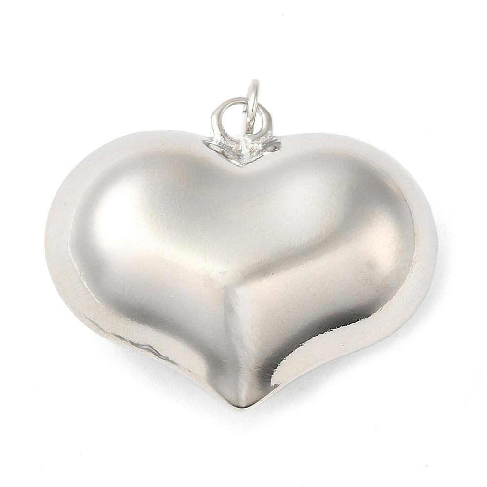 Bedel groot puffed hart platinum zilver 26x31x13mm-Kralen-Kraaltjes van Renate