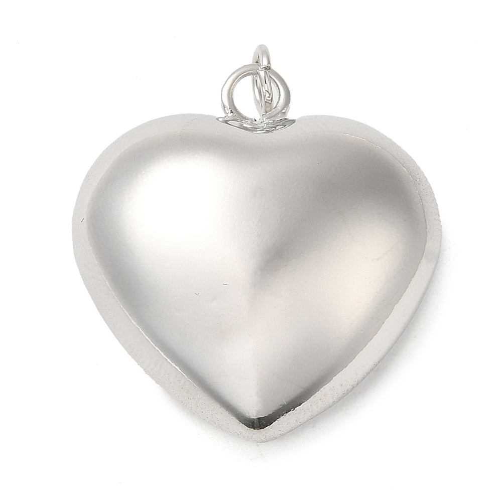 Bedel groot puffed hart platinum zilver 27.5x25.5x13mm-Kralen-Kraaltjes van Renate
