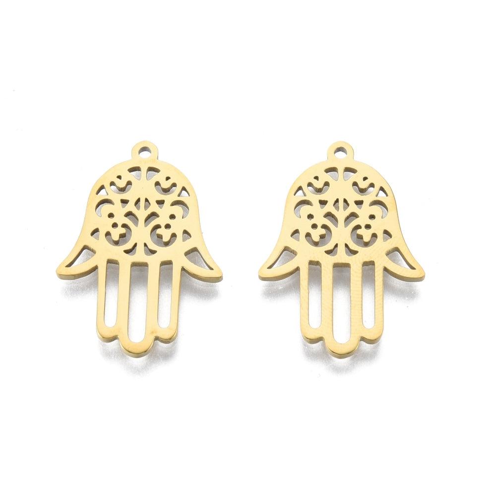 Bedel hamsa hand 18K RVS goud 27x19mm-bedels-Kraaltjes van Renate