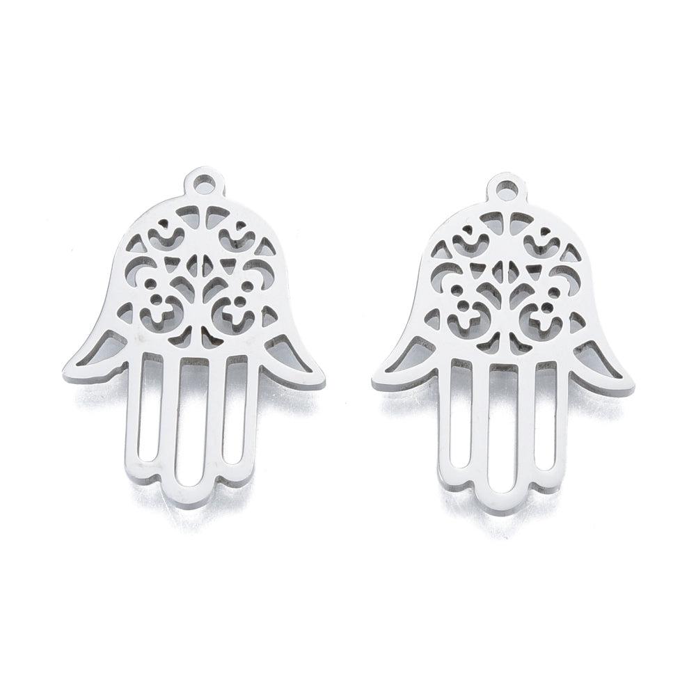 Bedel hamsa hand RVS zilver 27x19mm-bedels-Kraaltjes van Renate