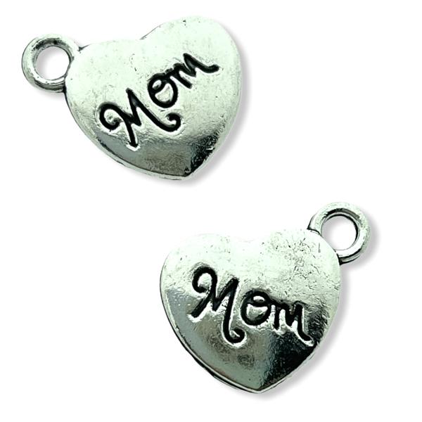 Bedel hart 'Mom' zilver 18x15mm - 6 stuks-Kraaltjes van Renate