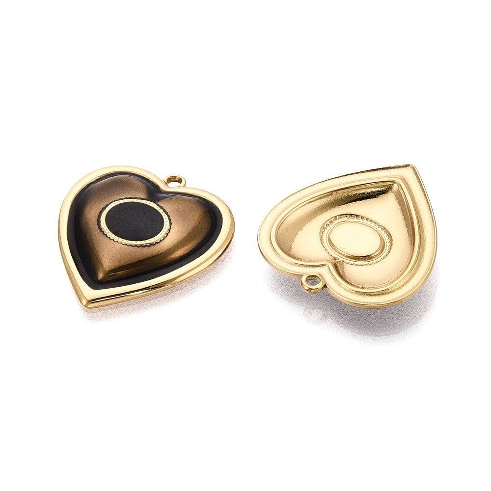 Bedel hart brown RVS 18k goud 28,5mm - per stuk-bedels-Kraaltjes van Renate