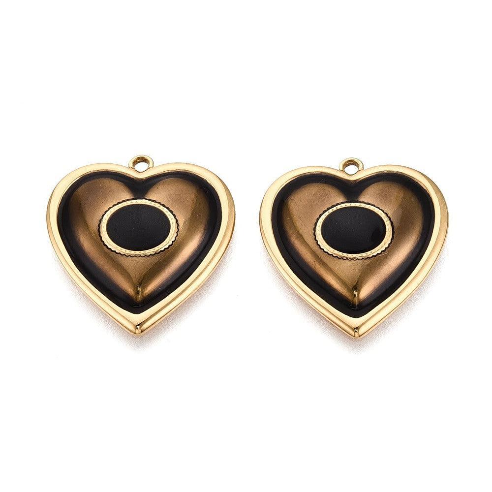 Bedel hart brown RVS 18k goud 28,5mm - per stuk-bedels-Kraaltjes van Renate